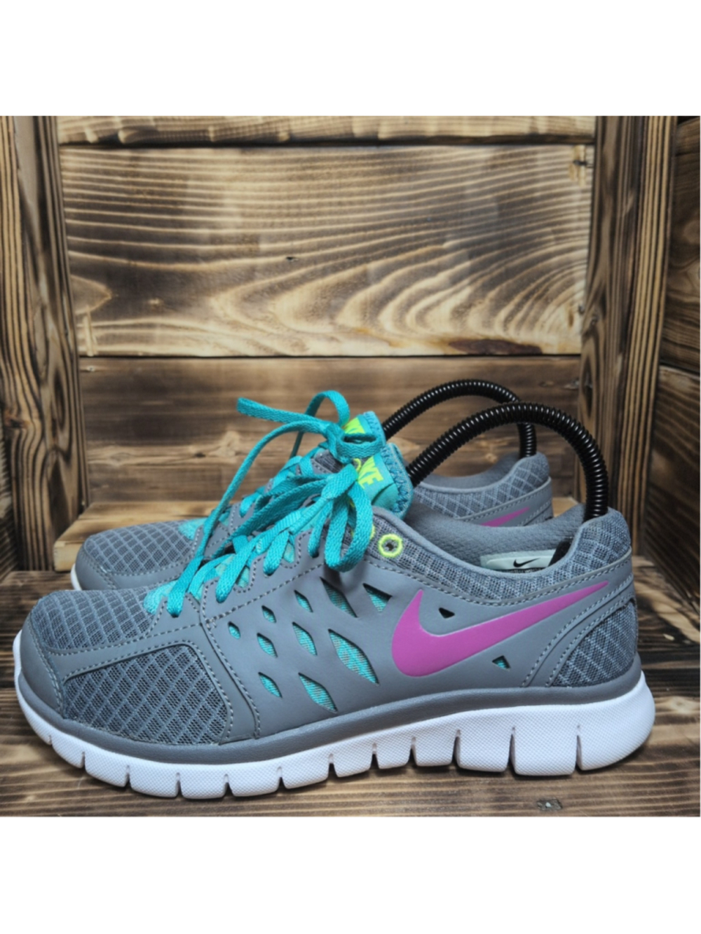 Nike Flex Womens Size 6.5 Gray Teal Athletic Comfort Walking Running Shoes EUC